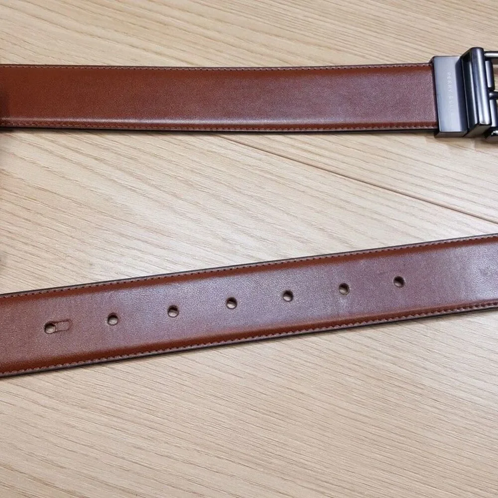 PERRY ELLIS Mens Belt Size 30 32 Brown Black Bonded Leather Reversible
